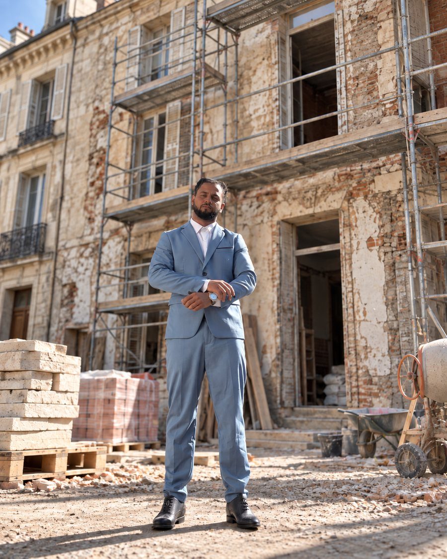 Alan Sainsily sur un chantier de rénovation